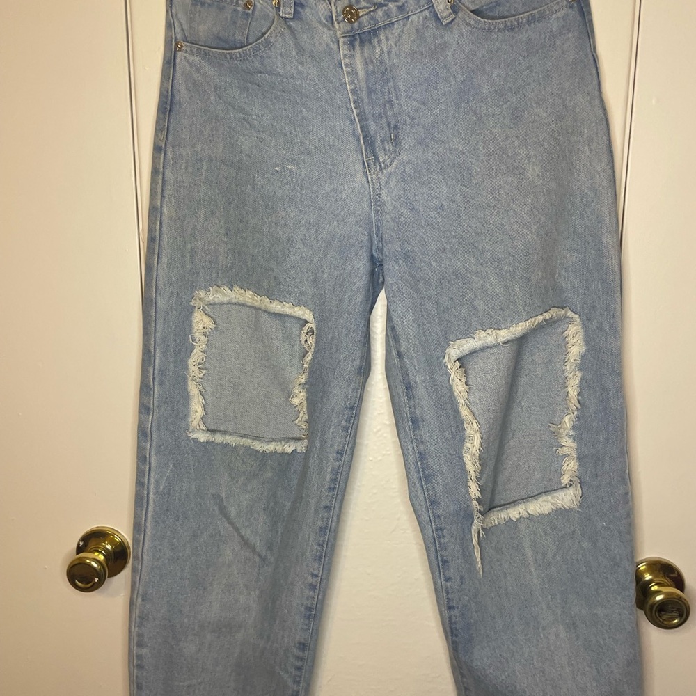 Adika Blue Boyfriend Jeans with Distressed Knee Patches